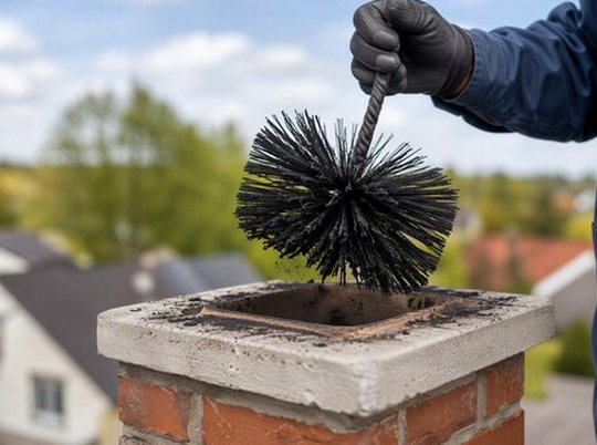 Round brush clearing the crown of a flue
