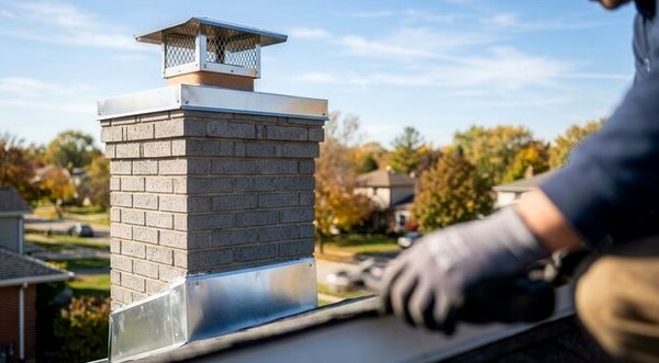 Screened stainless cap mounted on a chimney